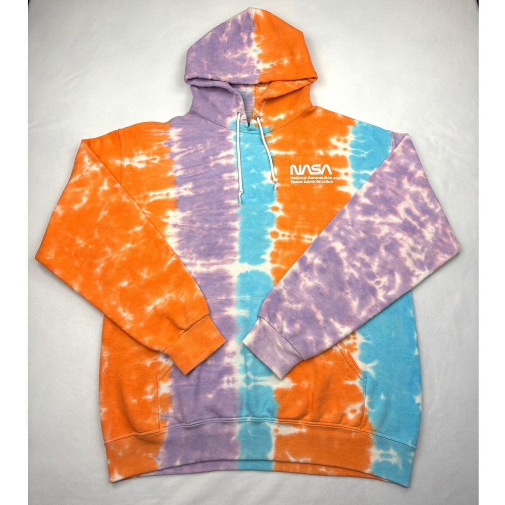 Bowery Supply Co NASA Tie Dye Hoodie Size Large L Space Shuttle Blueprint